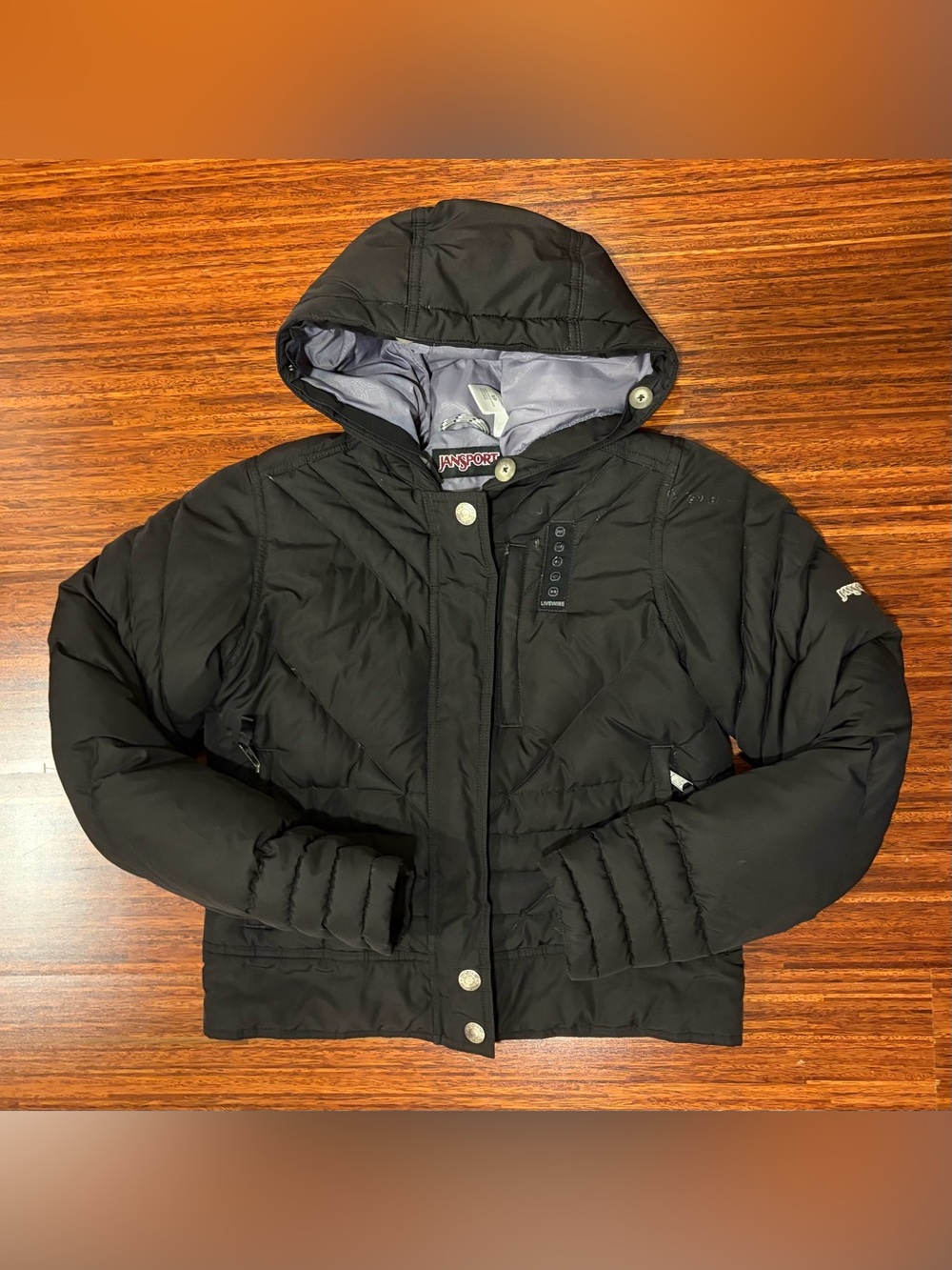 Vintage JanSport LiveWire Puffer Jacket Size S Black iPod Tech